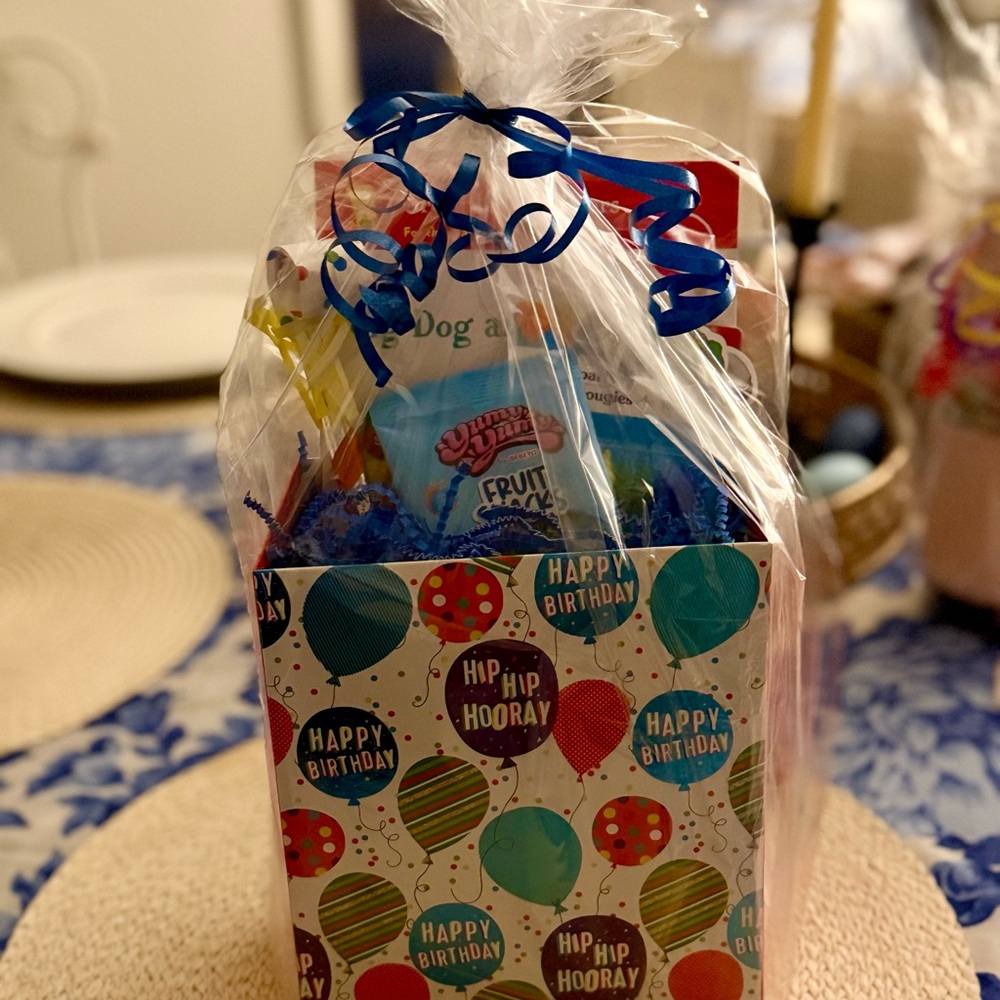 Happy Birthday Gift Basket with Multicolor Balloons and Children’s Book!